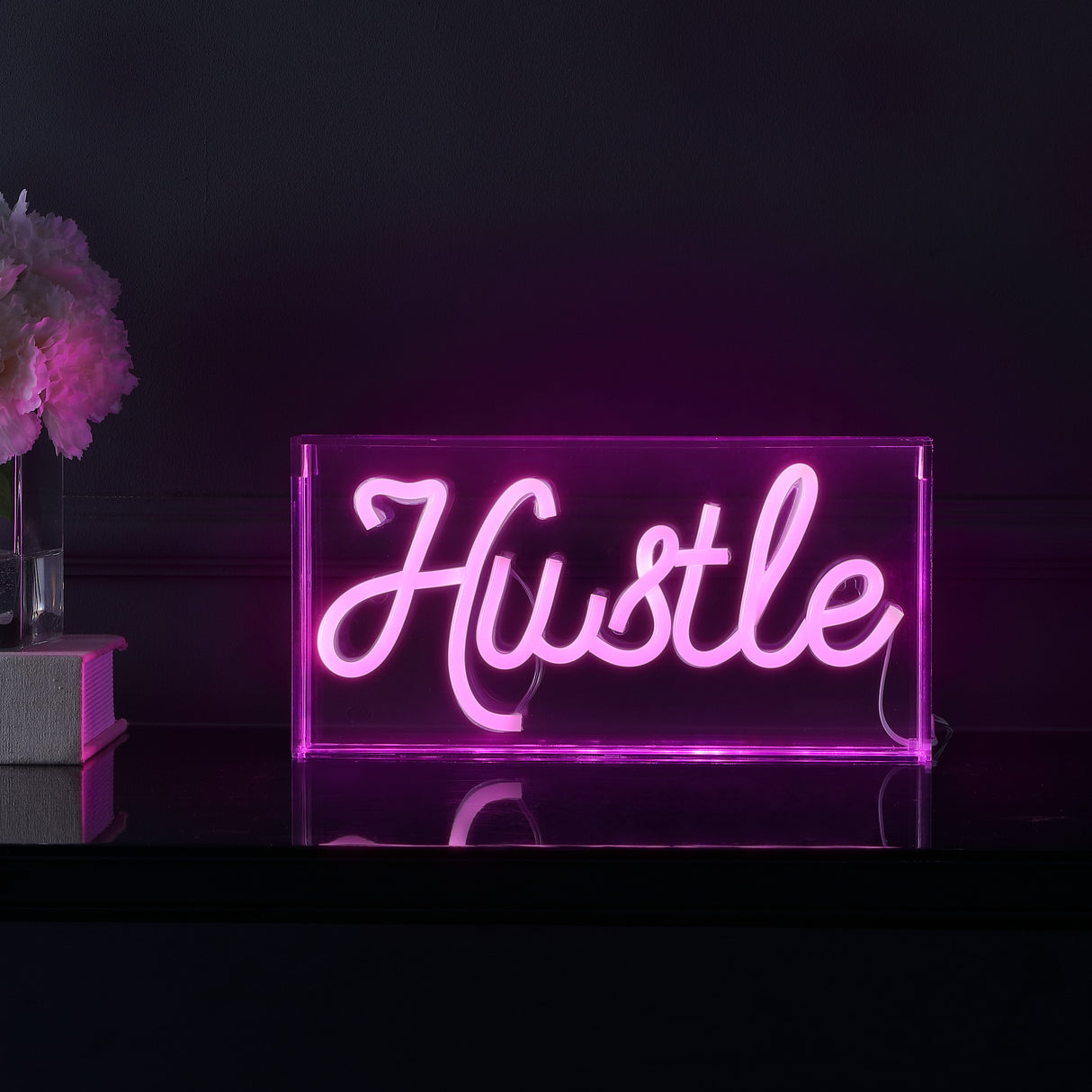 Hustle X 5.88" Contemporary Glam Acrylic Box USB Operated LED Neon Light