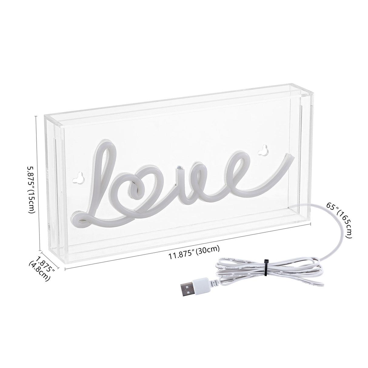 Love X 5.88" Contemporary Glam Acrylic Box USB Operated LED Neon Light