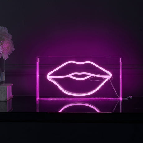 Lips X 5.88" Contemporary Glam Acrylic Box USB Operated LED Neon Light