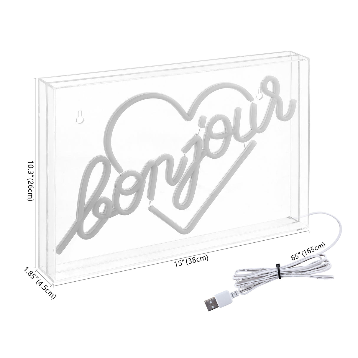 Bonjour X 10.3" Contemporary Glam Acrylic Box USB Operated LED Neon Light