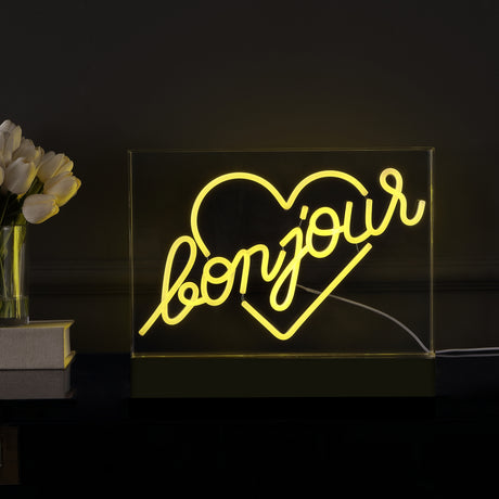Bonjour X 10.3" Contemporary Glam Acrylic Box USB Operated LED Neon Light
