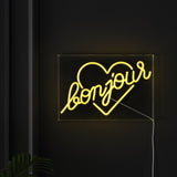 Bonjour X 10.3" Contemporary Glam Acrylic Box USB Operated LED Neon Light