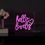 Hello Square Contemporary Glam Acrylic Box USB Operated LED Neon Light
