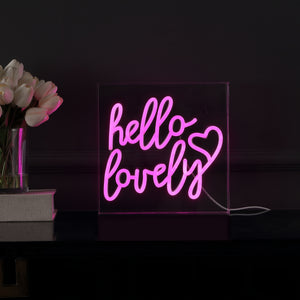 Hello Square Contemporary Glam Acrylic Box USB Operated LED Neon Light