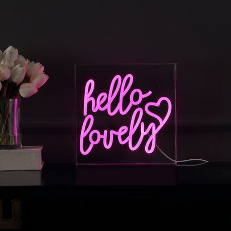Hello Square Contemporary Glam Acrylic Box USB Operated LED Neon Light