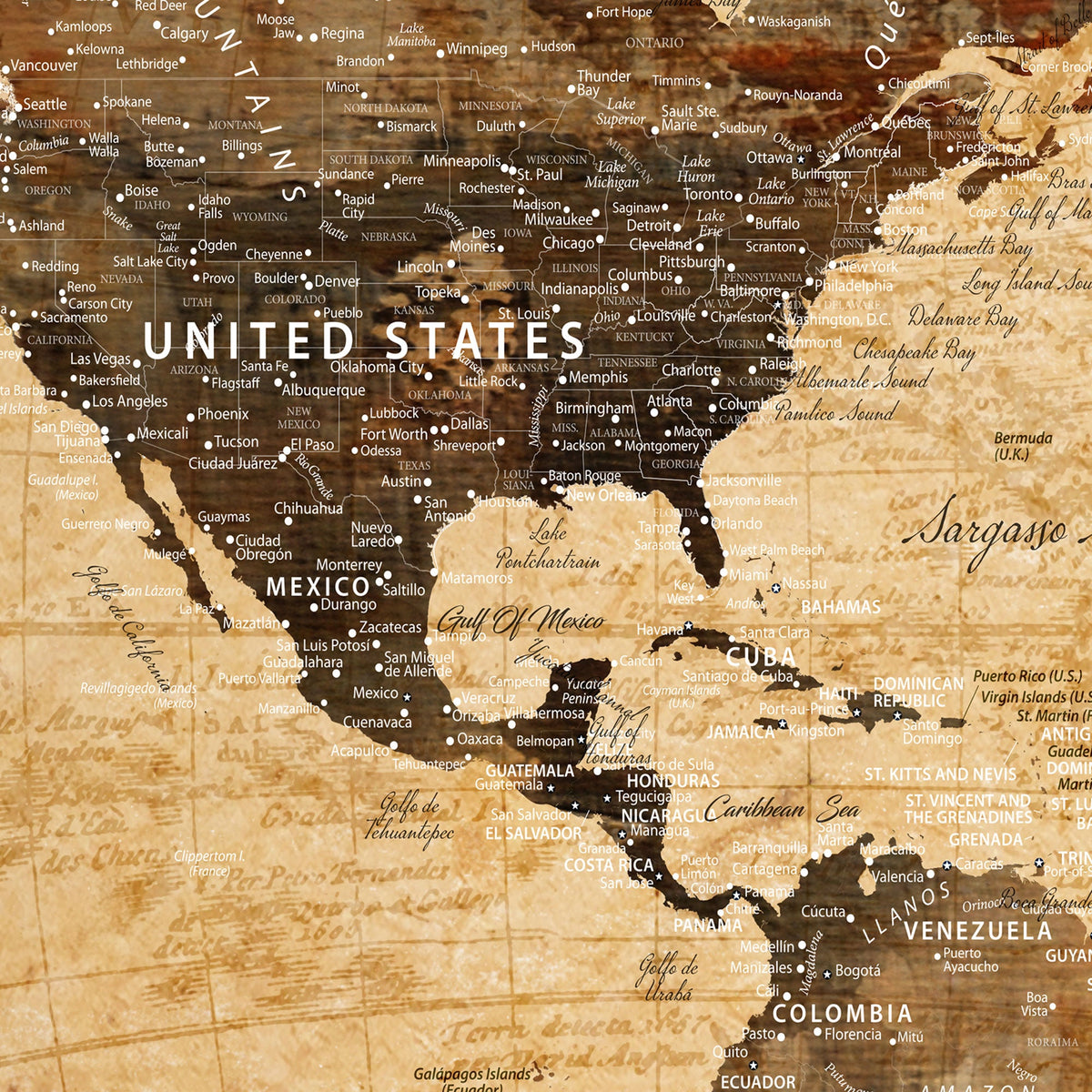Vintage World Map Canvas Wall Art Print, Personalized