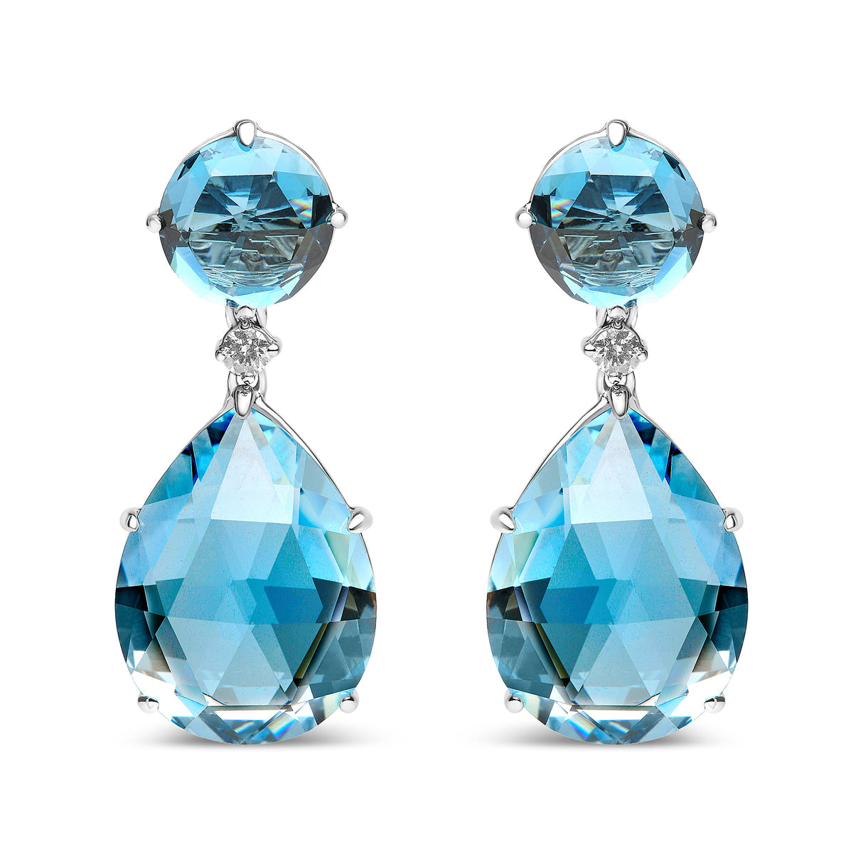 18K White Gold 1/5 Cttw Diamond with Round London Blue Topaz and 20 x 15mm Pear Cut Sky Blue Topaz Gemstone Dangle Earring (G-H Color, SI1-SI2 Clarity)