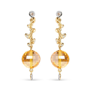 18K Yellow Gold 2/3 Cttw Round Bezel Diamond and 25mm Ball Shaped Yellow Citrine Gemstone Dangle Stud Earring (Brown and G-H Color, SI1-SI2 Clarity)