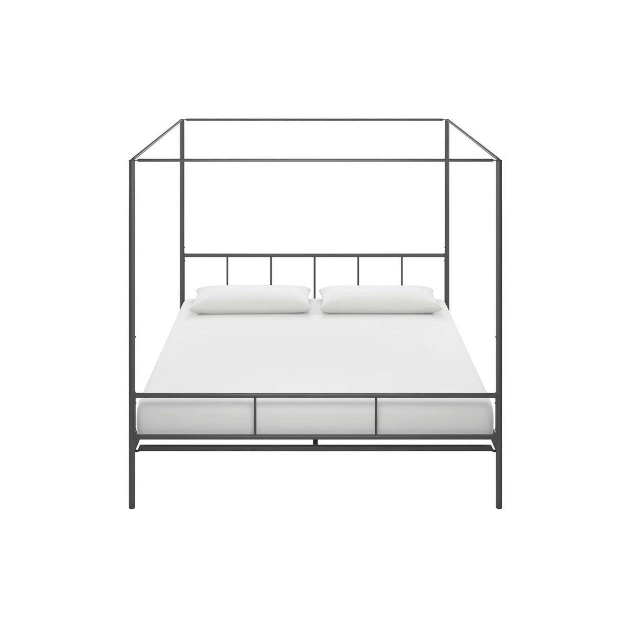 King size Dark Grey Metal Canopy Bed Frame with Headboard and Footboard