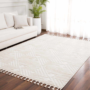 Manyas 3D Bone Area Rug with Tassels