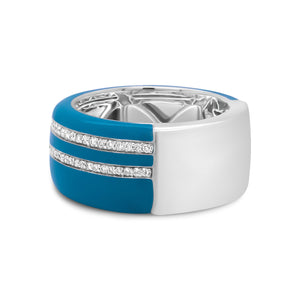 .925 Sterling Silver Turquoise Enamel 5/8 Cttw Round Diamond Wide Band Statement Ring (F-G Color, VS1-VS2 Clarity) - Size 7