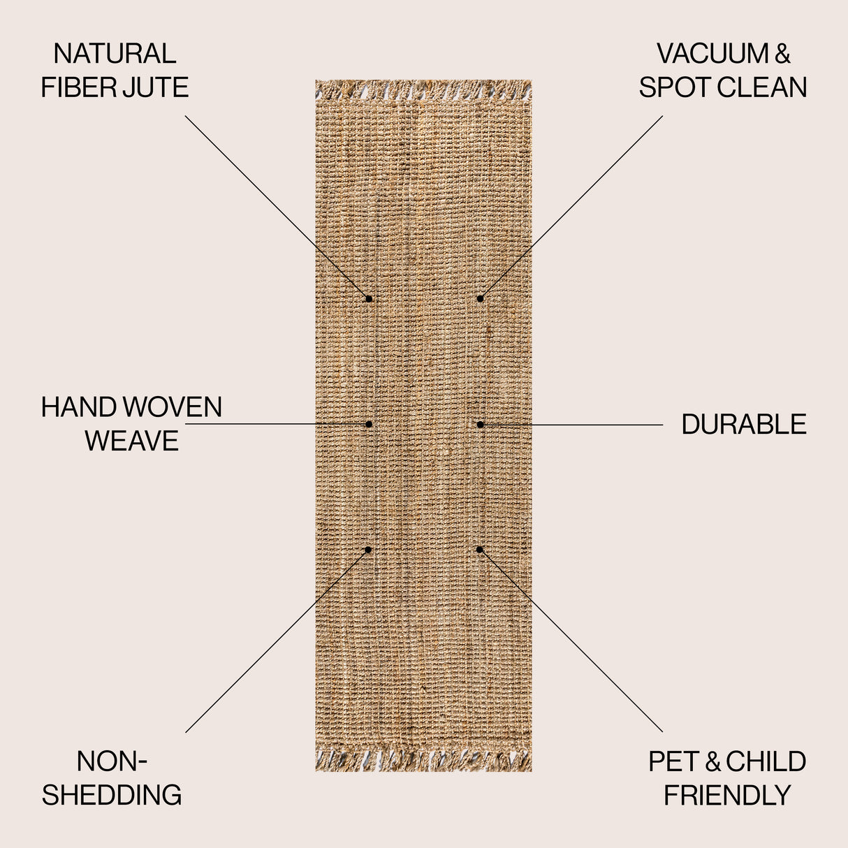 Pata Hand Woven Chunky Jute with Fringe Runner Rug