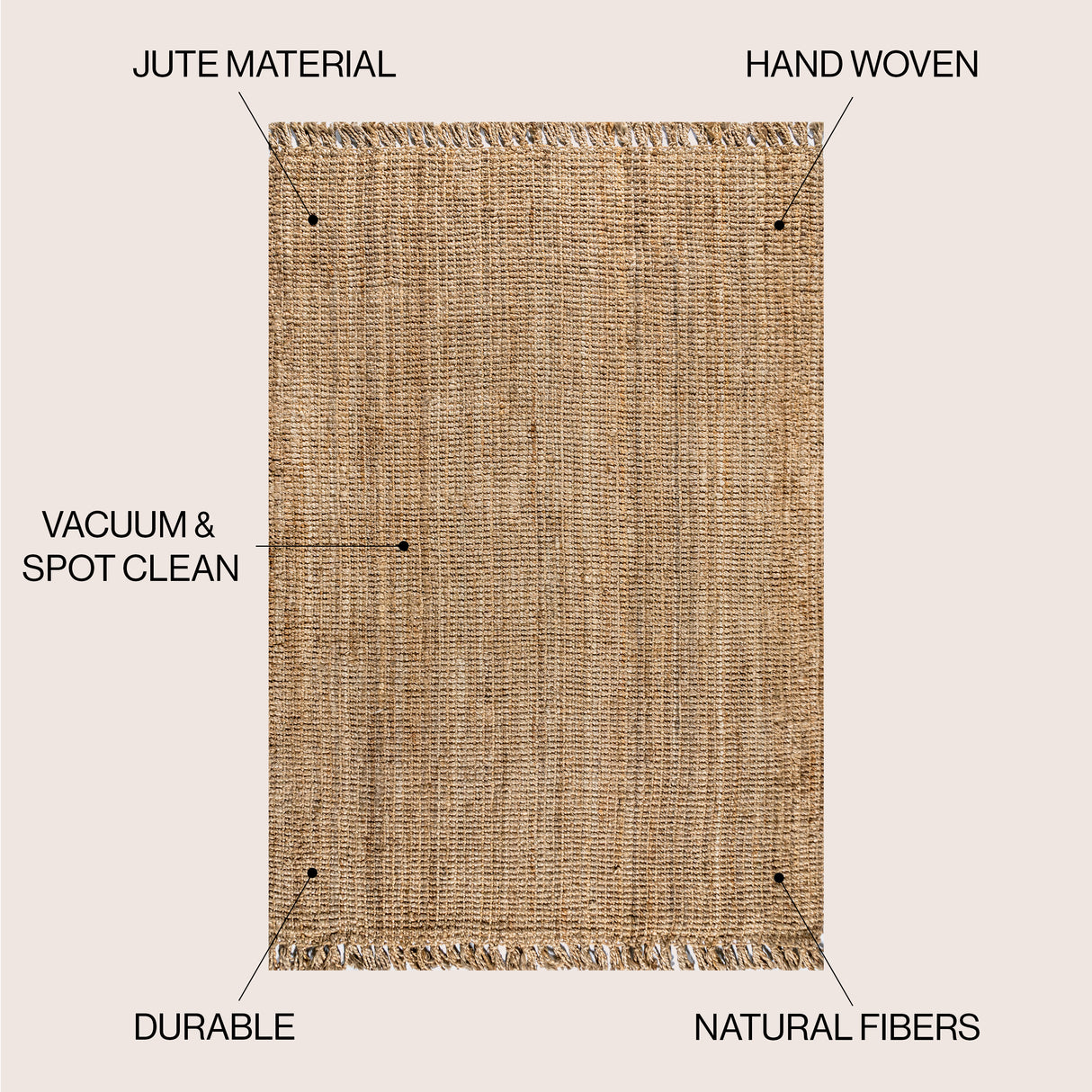Pata Hand Woven Chunky Jute with Fringe Area Rug