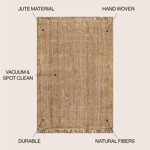 Pata Hand Woven Chunky Jute with Fringe Area Rug