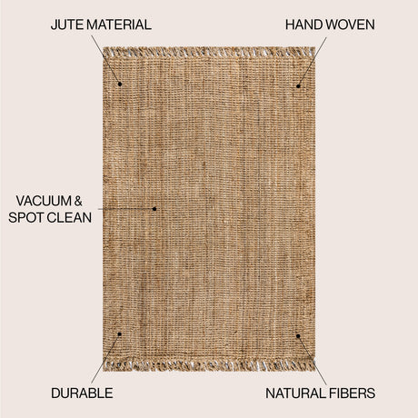 Pata Hand Woven Chunky Jute with Fringe Area Rug