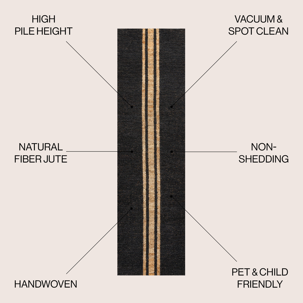 Olivier Rustic Farmhouse Wide Ticking Stripe Jute Runner Rug