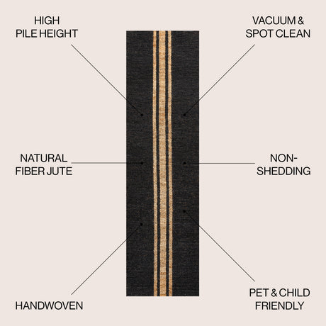 Olivier Rustic Farmhouse Wide Ticking Stripe Jute Runner Rug