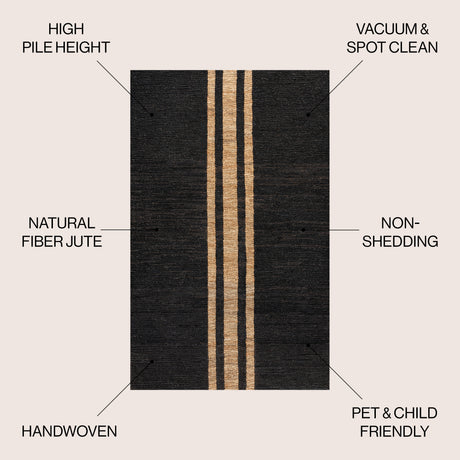 Olivier Rustic Farmhouse Wide Ticking Stripe Jute Area Rug