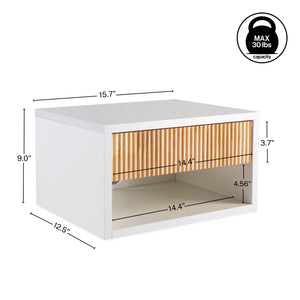 Elise Classic Contemporary Floating Wall Mounted Nightstand with Soft-Close Tambour Drawer and Cable Hole