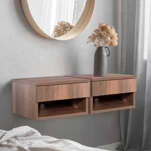 Ettore Mid-Century Modern Floating Wall Mounted Nightstand with Soft-Close Drawer and Cable Hole