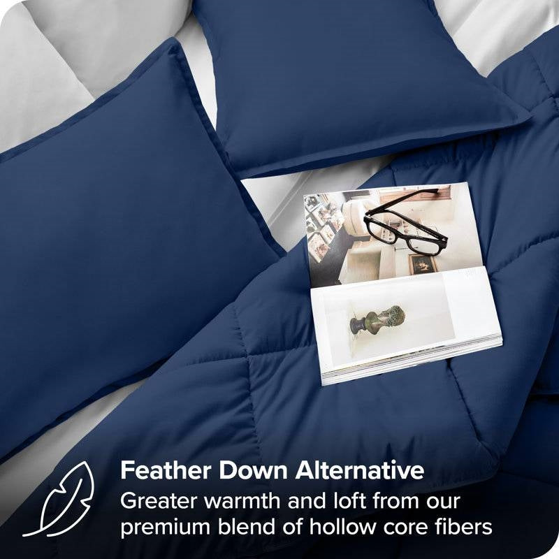 Queen size Super Soft Down Alternative Comforter Set in Navy Blue