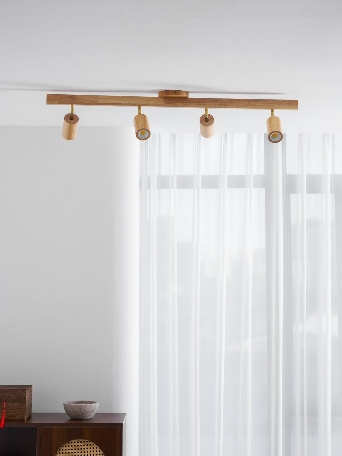 Grain | Wood Shade Track Spotlight with Adjustable Heads | Warm Glow for Kitchen Islands
