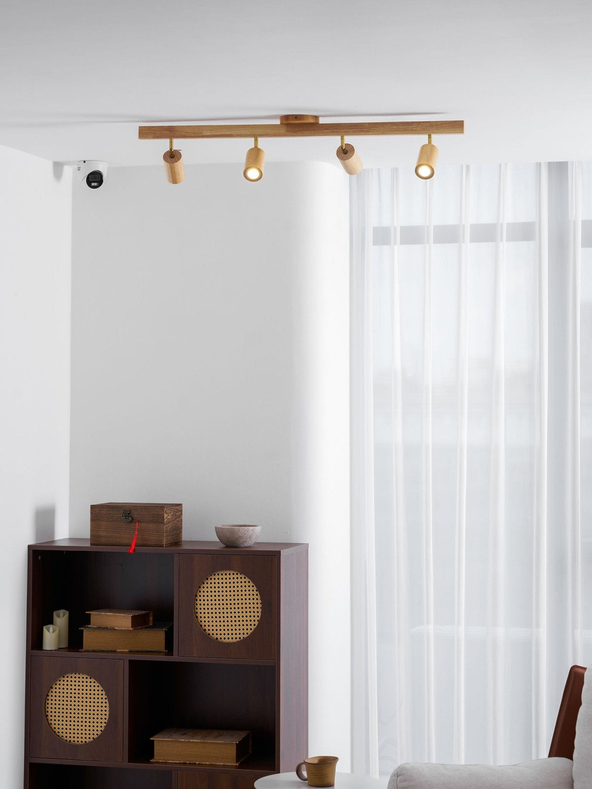 Grain | Wood Shade Track Spotlight with Adjustable Heads | Warm Glow for Kitchen Islands