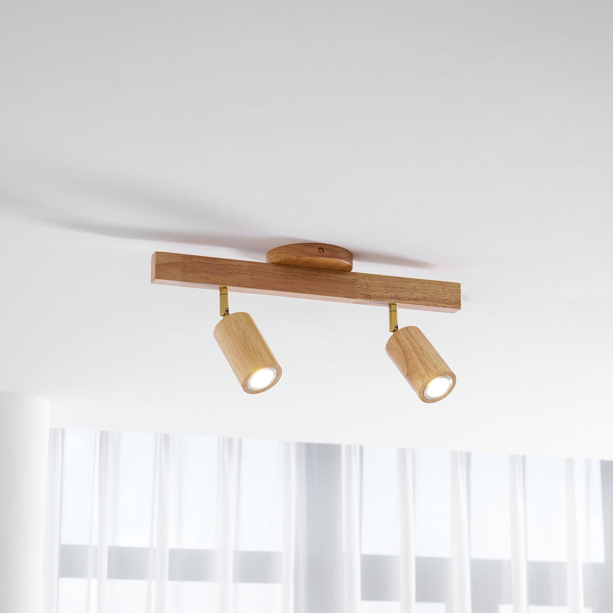 Grain | Wood Shade Track Spotlight with Adjustable Heads | Warm Glow for Kitchen Islands