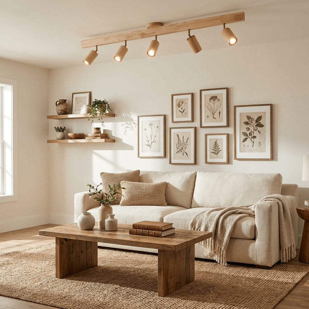 Grain | Wood Shade Track Spotlight with Adjustable Heads | Warm Glow for Kitchen Islands