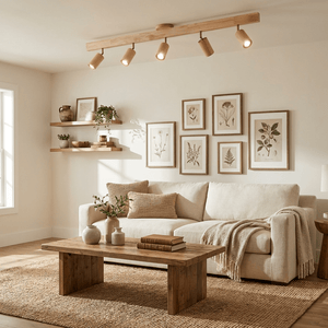 Grain | Wood Shade Track Spotlight with Adjustable Heads | Warm Glow for Kitchen Islands