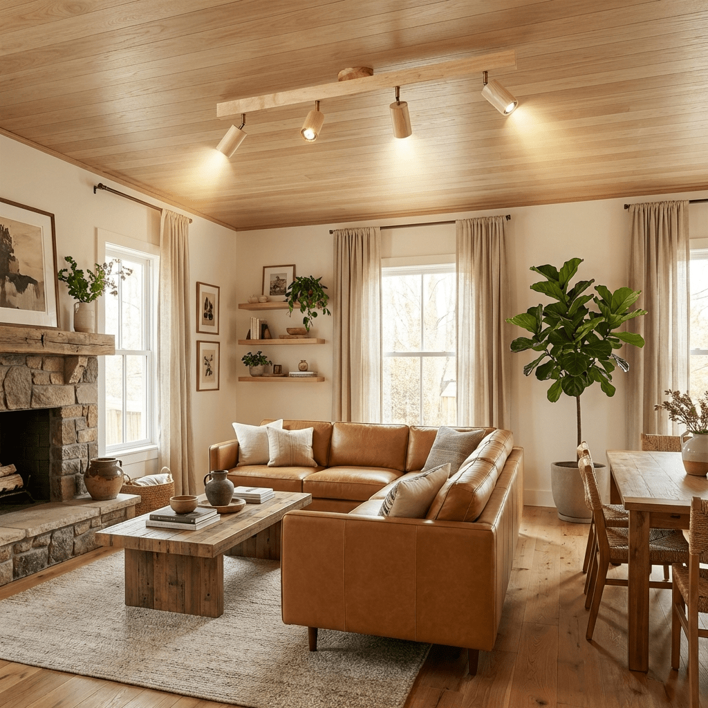 Grain | Wood Shade Track Spotlight with Adjustable Heads | Warm Glow for Kitchen Islands