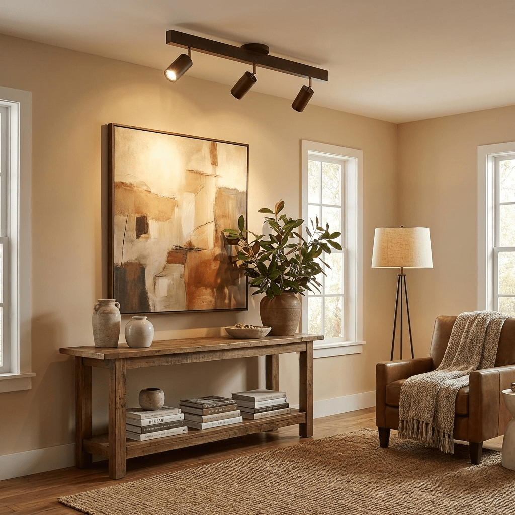 Grain | Wood Shade Track Spotlight with Adjustable Heads | Warm Glow for Kitchen Islands