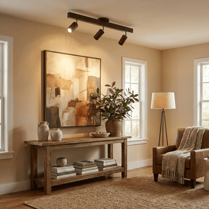 Grain | Wood Shade Track Spotlight with Adjustable Heads | Warm Glow for Kitchen Islands