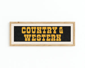 Framed COUNTRY & WESTERN Sign Black & Gold Art Print