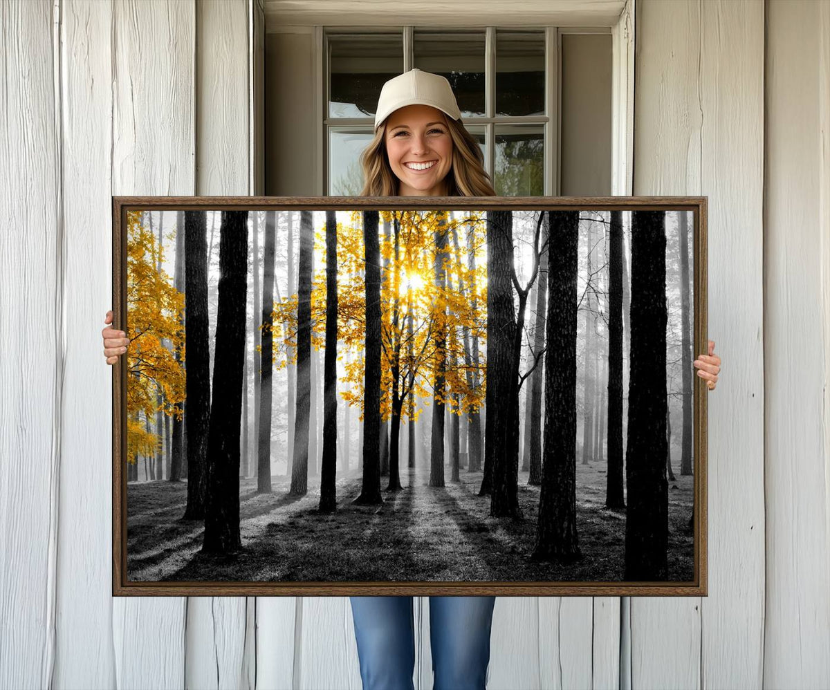 Nature Misty Foggy Autumn Forest Canvas Wall Art Print