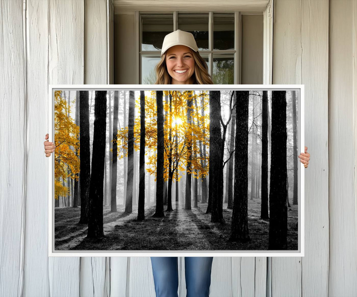 Nature Misty Foggy Autumn Forest Canvas Wall Art Print