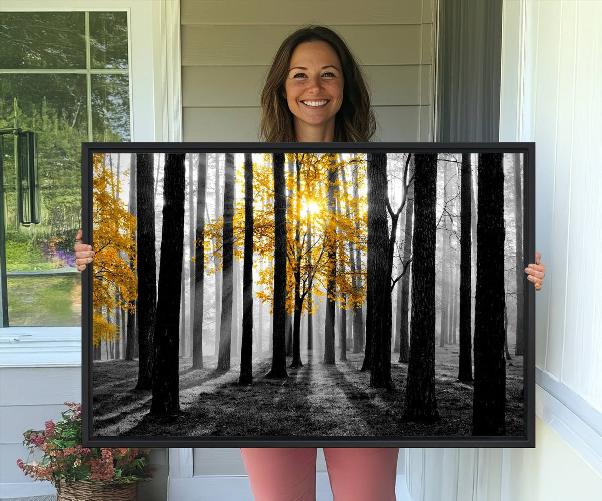 Nature Misty Foggy Autumn Forest Canvas Wall Art Print