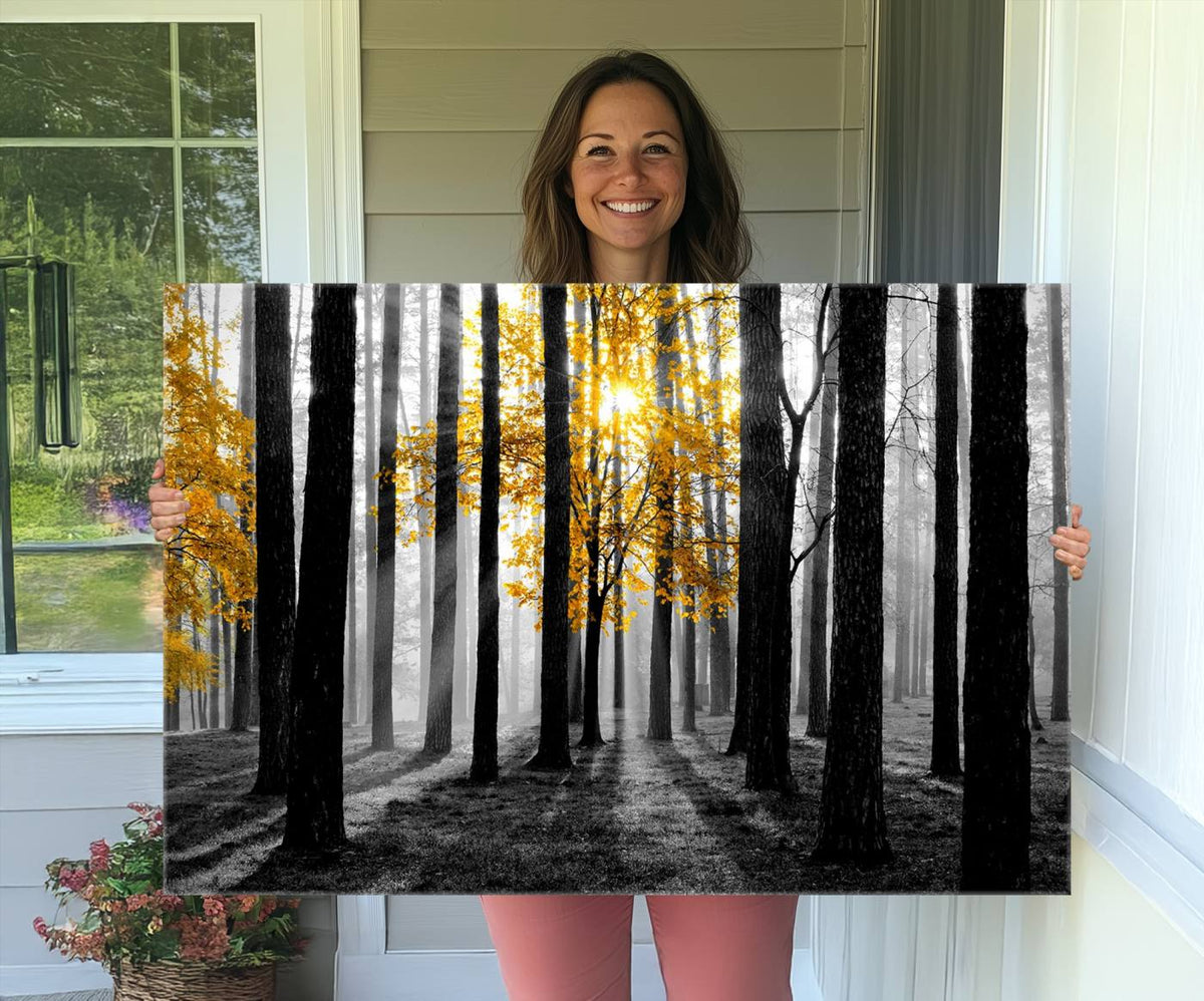 Nature Misty Foggy Autumn Forest Canvas Wall Art Print