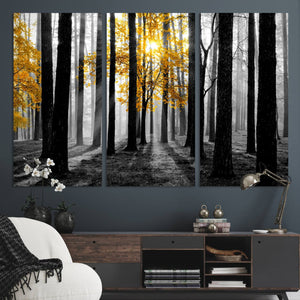 Nature Misty Foggy Autumn Forest Canvas Wall Art Print
