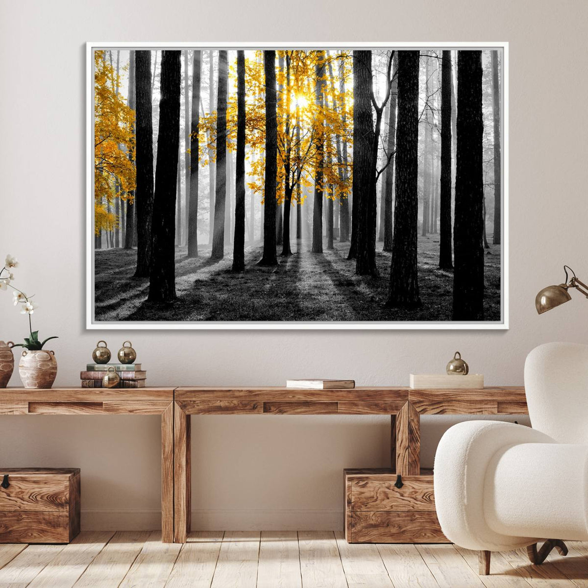 Nature Misty Foggy Autumn Forest Canvas Wall Art Print
