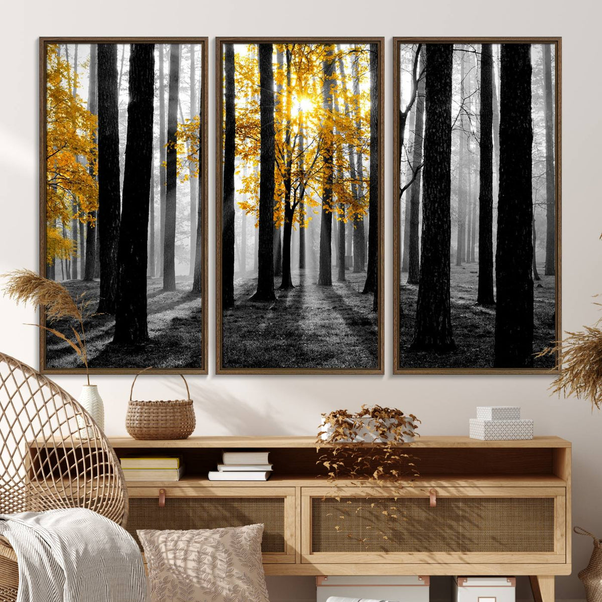 Nature Misty Foggy Autumn Forest Canvas Wall Art Print