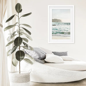 Nautical Coastline Photo. Ocean Waves and Rocks Print