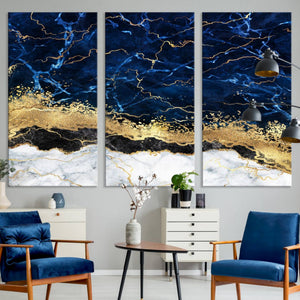 Navy Blue Marble Fluid Effect Wall Art Abstract Canvas Wall