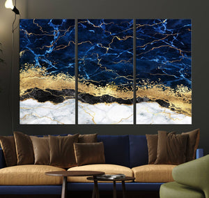 Navy Blue Marble Fluid Effect Wall Art Abstract Canvas Wall