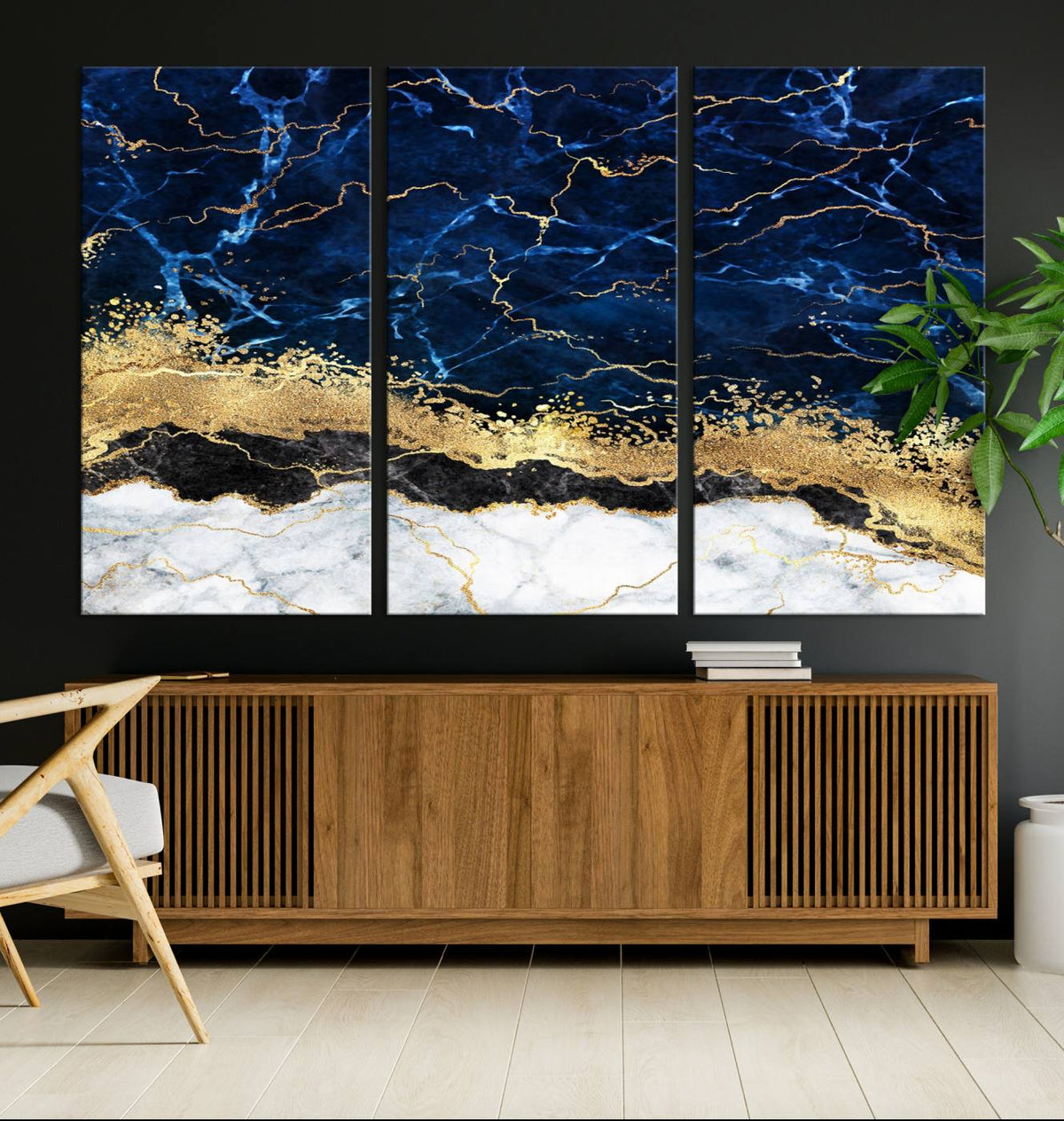 Navy Blue Marble Fluid Effect Wall Art Abstract Canvas Wall