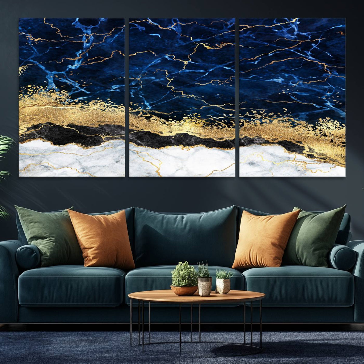 Navy Blue Marble Fluid Effect Wall Art Abstract Canvas Wall