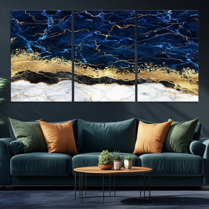 Navy Blue Marble Fluid Effect Wall Art Abstract Canvas Wall