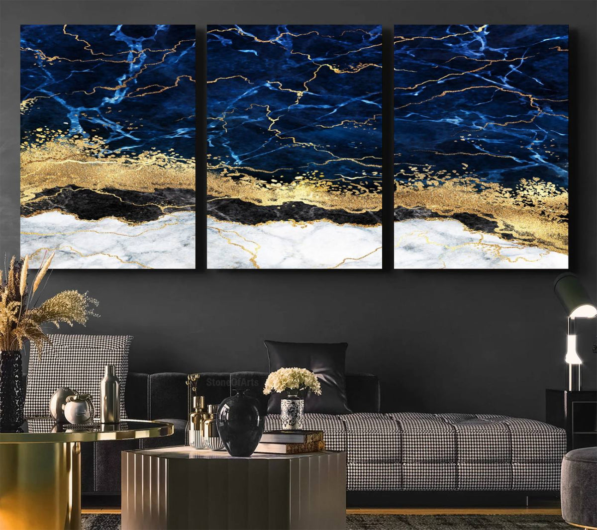 Navy Blue Marble Fluid Effect Wall Art Abstract Canvas Wall
