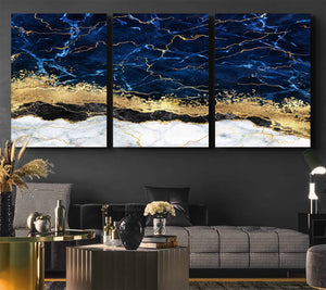 Navy Blue Marble Fluid Effect Wall Art Abstract Canvas Wall