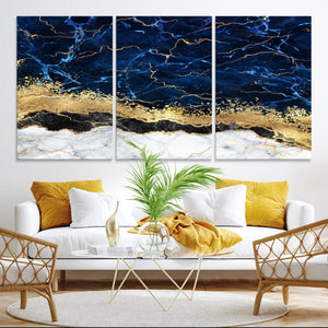 Navy Blue Marble Fluid Effect Wall Art Abstract Canvas Wall